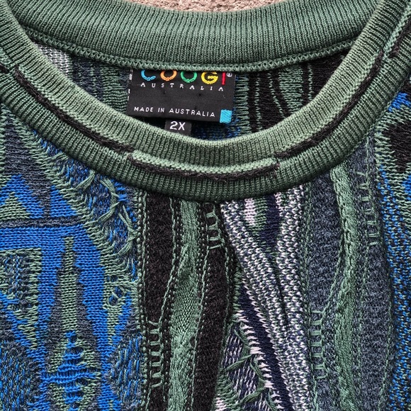Coogi Green Blue Black Print Knit Pullover Sweater - Picture 3 of 5